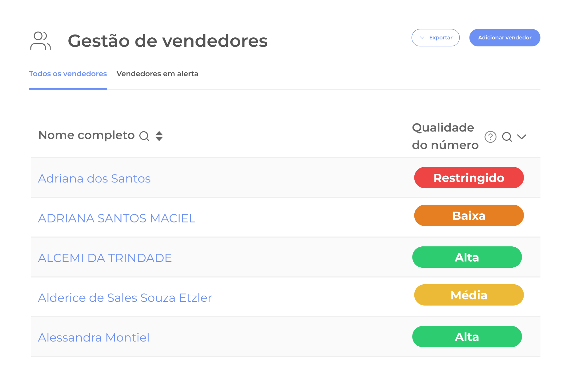 Qualidade do número em tempo real